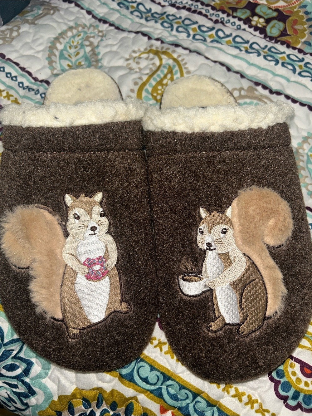 EUC Lands End squirrel slippers ladies size 8
